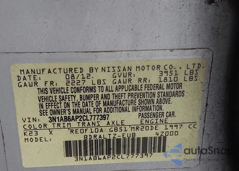 2012 Nissan Sentra 2.0 S z USA, uszkodzony, nr VIN 3N1AB6AP2CL777397